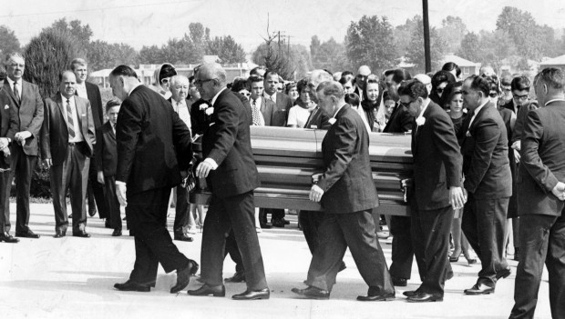 Attached picture Buster Wortman Funeral (Palls are Tony G John Vitale Louis Shoulders Art Berne.jpg
